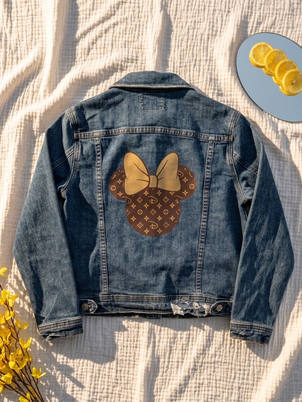Denim Jacket with Brown Bow Minnie Motif